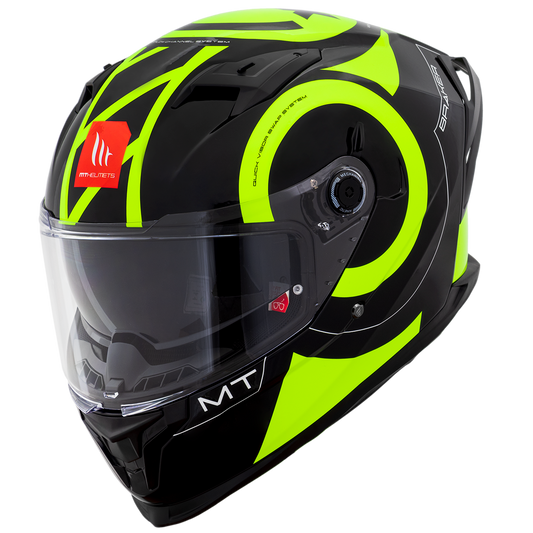 Capacete Mt Helmets Braker SV Inox A3 Preto Amarelo Flourescente Brilho