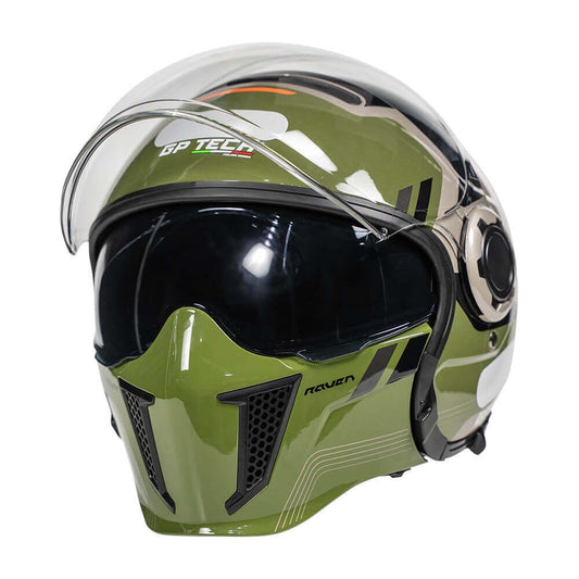 CAPACETE MOTO GP TECH ZOOM REVOLT ARMY C/ OCULOS VERDE