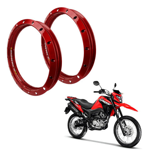Par de Aros de Roda GS Monaco Honda Bros 125 150 160 1.85x19 e 2.15x17 Vermelho