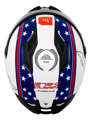 Capacete MT Helmets Stinger 2 Grand Chelem USA Azul Branco Vermelho Brilhante Tamanho 60