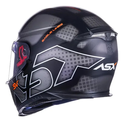 Capacete ASX Eagle SV Lines com Óculos Solar Interno Preto Prata Grafite Fosco