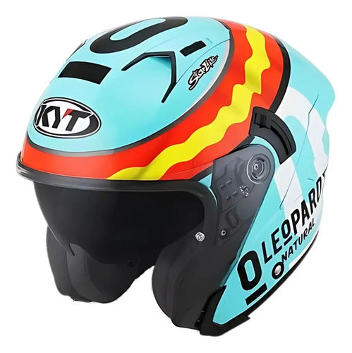 Capacete Aberto KYT NF-J Jaume Masia Leopard com Óculos Solar Interno Azul Vermelho