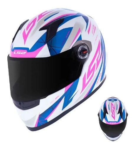 Capacete LS2 FF358 Draze Branco Azul Rosa Brilhante Tamanho 54/XS