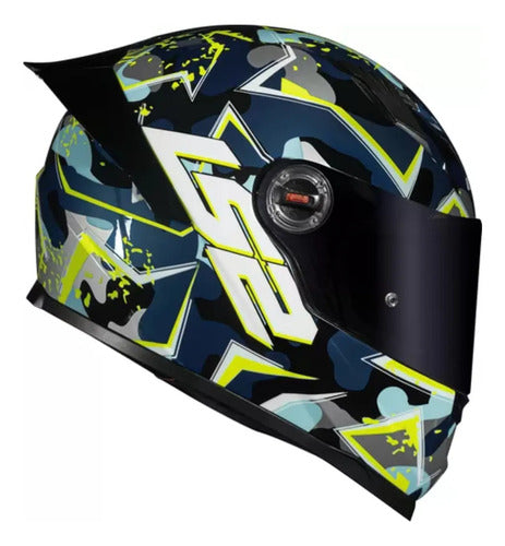 Capacete LS2 FF358 S Camo com Spoiler Azul Amarelo Fosco