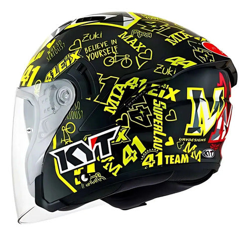 Capacete Aberto KYT NF-J Aleix Espargaro 2020 com Óculos Solar Interno Amarelo Vermelho