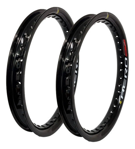 Par de Aros de Roda Aero Slim Monaco Honda Bros 125 150 160 2.15x19 e 2.50x17 Preto Brilhante