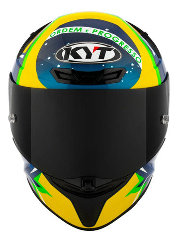 Capacete KYT TT-Revo Diogo Moreira 2024 com Spoiler Azul Verde Amarelo Brilhante