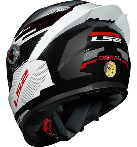 Capacete LS2 FF358 S Digital com Spoiler Preto Branco Vermelho Brilhante
