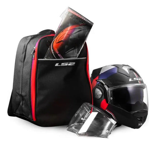Capacete Escamoteável LS2 FF901 Advant X Carbon Future Branco Azul Vermelho Brilhante Tamanho 58/M