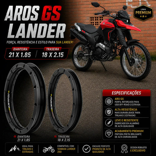 Par de Aros de Roda GS Monaco Yamaha Lander 250 2018 em diante 1.85x21 e 2.15x18 Preto Brilhante