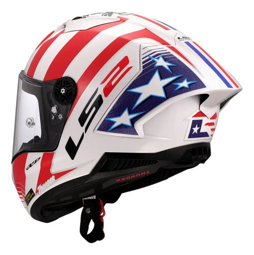 Capacete LS2 FF805 Thunder C GP Baz Replica com Spoiler Branco Azul Vermelho Brilhante