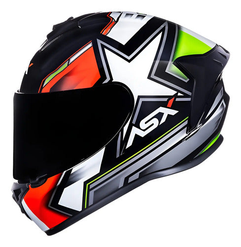 Capacete ASX Draken Pilot Preto Vermelho Verde Brilhante
