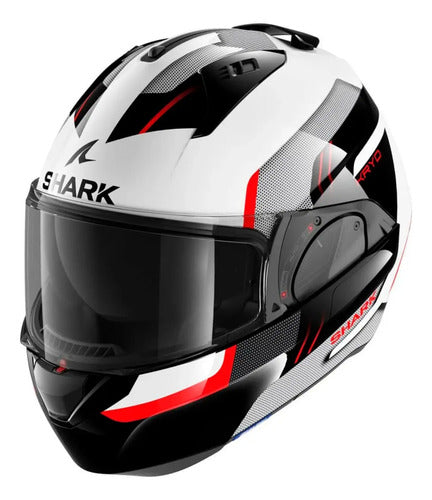Capacete Escamoteável Shark Evo-ES Kryd com Óculos Solar Interno Branco Preto Vermelho