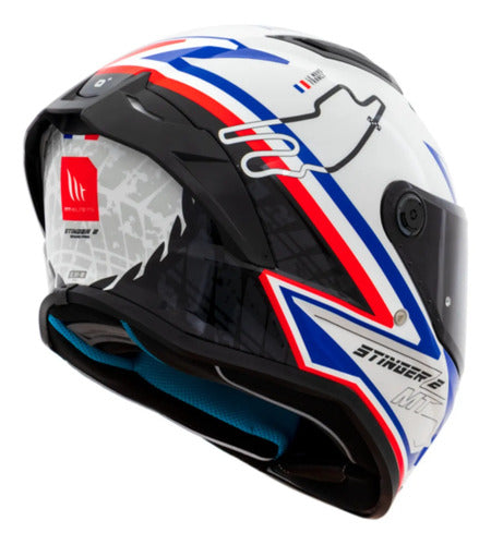 Capacete MT Helmets Stinger 2 Grand Prix França Branco Azul Vermelho Brilhante