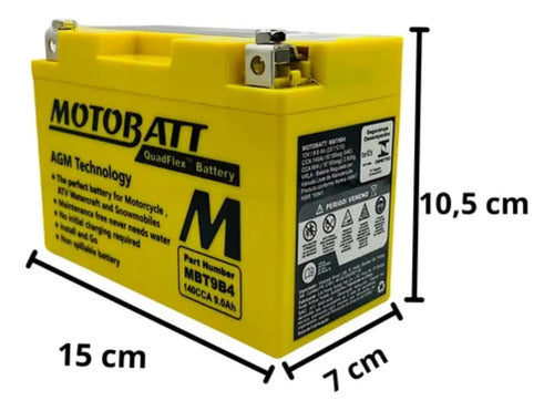 Bateria Motobatt MBT9B4 AGM 12V 9Ah Yamaha Xmax 250 Ténéré Mt-03 660 Xt 660r Xt 660x Yzf-R6