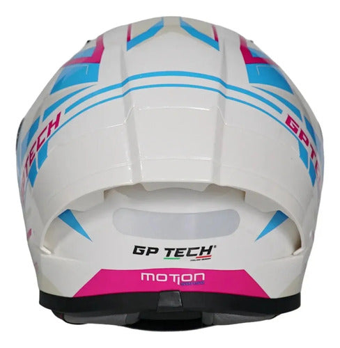 Capacete GP Tech Sense Motion Branco Azul Rosa Brilhante Tamanho 56