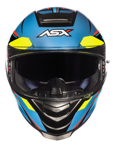 Capacete ASX Eagle SV Explorer com Óculos Solar Interno Preto Azul Amarelo Fosco
