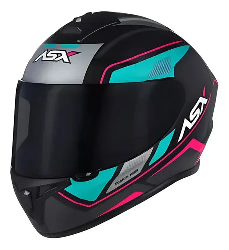 Capacete ASX Draken Wind Preto Azul Rosa Fosco