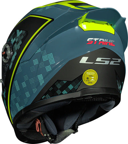 Capacete LS2 FF358 S Striker com Spoiler Azul Amarelo Verde Brilhante