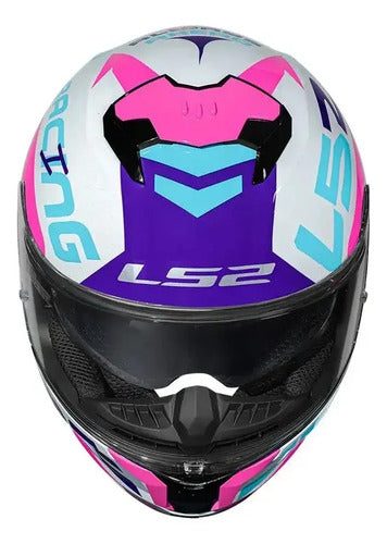 Capacete LS2 FF808 Stream II Race com Óculos Solar Interno Branco Roxo Rosa Brilhante