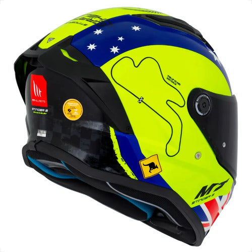 Capacete MT Helmets Stinger 2 Grand Chelem Austrália Amarelo Azul Brilhante