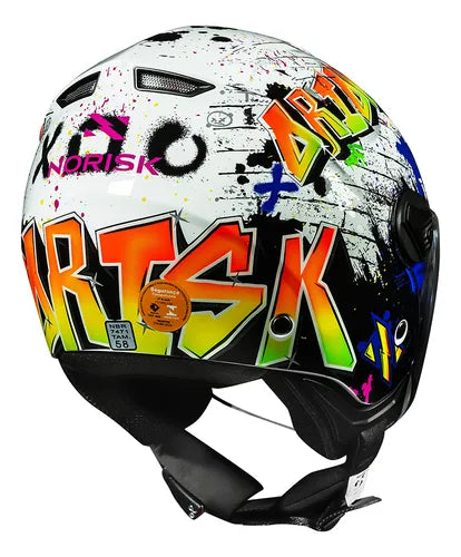 Capacete Aberto Norisk Orion Shine Branco Laranja Brilhante