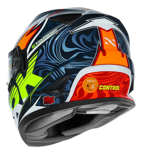 Capacete Norisk FF302 Soul II Control com Óculos Solar Interno Azul Laranja Brilhante Tamanho 56/S