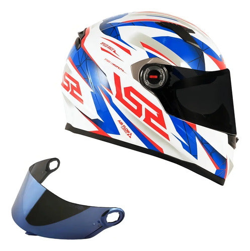 Capacete LS2 FF358 Draze Branco Azul Vermelho Brilhante Tamanho 56/S