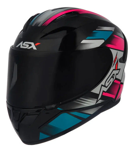 Capacete ASX City Start Preto Turquesa Rosa Brilhante