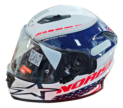 Capacete Norisk FF302 Soul II Grand Prix USA com Óculos Solar Interno Branco Brilhante