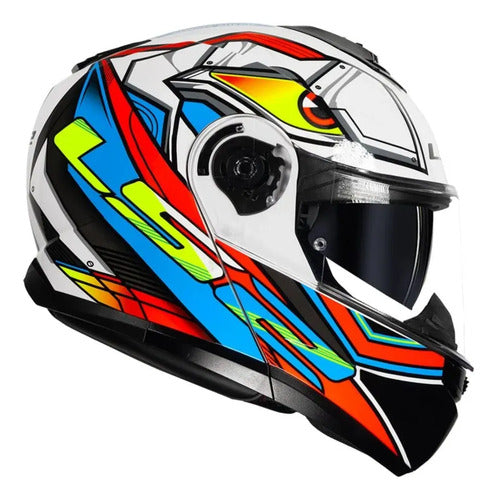 Capacete Escamoteável LS2 FF908 Strobe II Xdron com Óculos Solar Branco Laranja Neon
