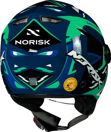 Capacete Aberto Norisk Orion Denver Azul Verde Brilhante Tamanho 58/M