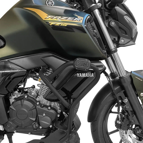 Protetor de Motor com Pedaleira Scam Yamaha Fazer Fz15 150 2025 em diante Preto Fosco