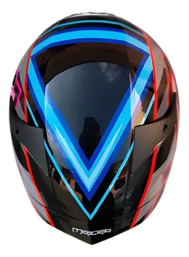 Capacete KYT TT-Course Ratthapark Play Preto Azul Vermelho Brilhante