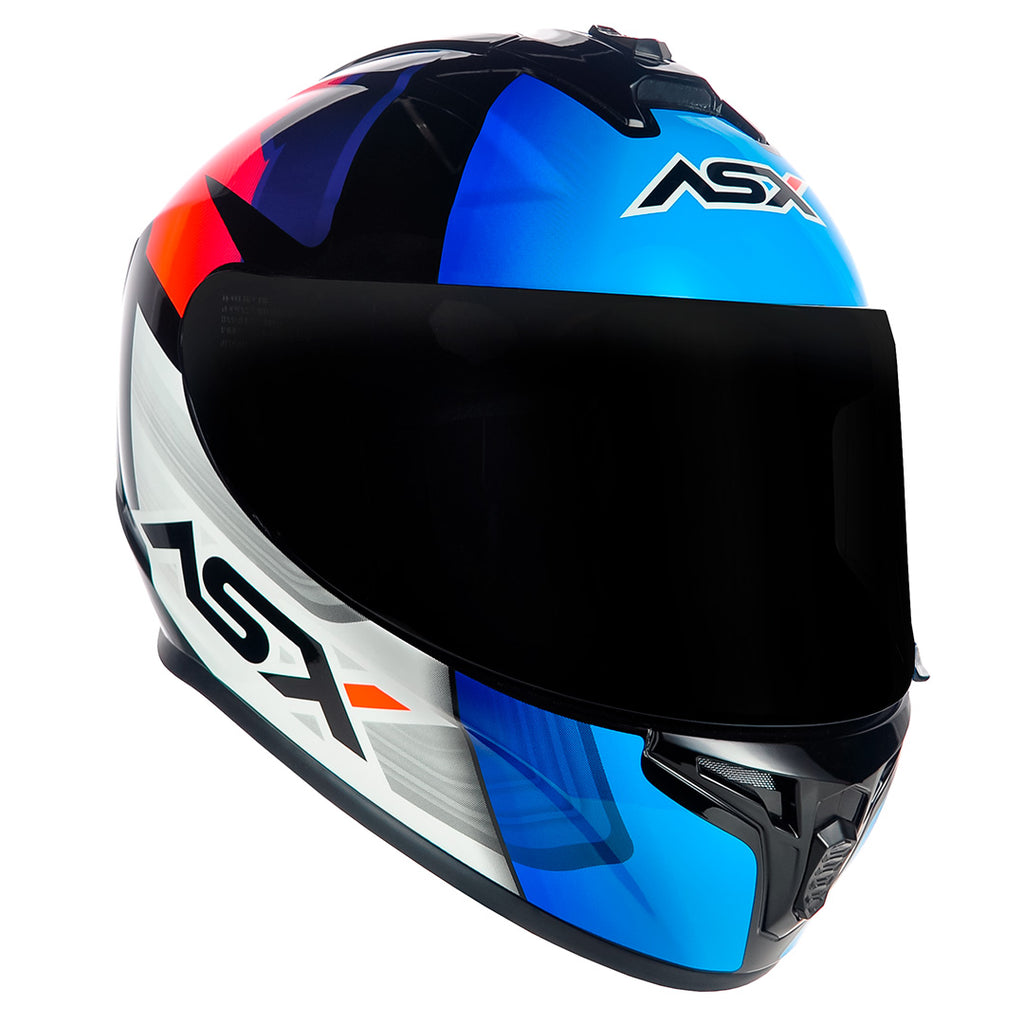 Capacete ASX draken Striker Brilho Preto/Azul/Vermelho