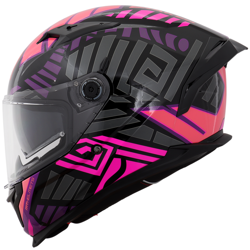 Capacete Mt Helmets Braker SV Zebra B8 Preto Rosa Flourescente Brilho