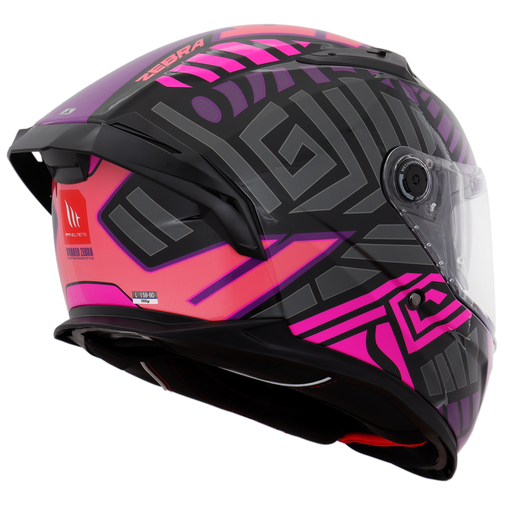 Capacete Mt Helmets Braker SV Zebra B8 Preto Rosa Flourescente Brilho