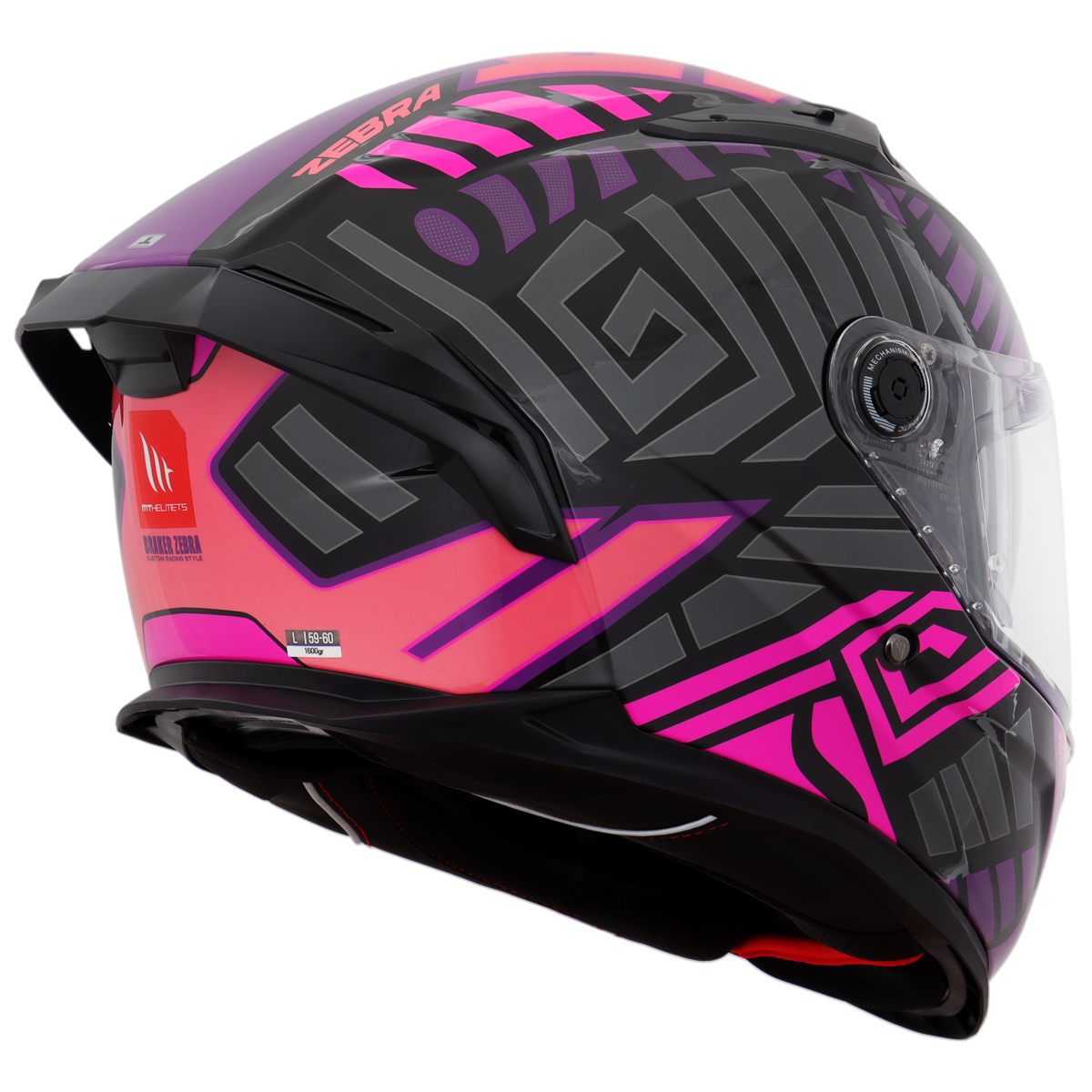 Capacete Mt Helmets Braker SV Zebra B8 Preto Rosa Flourescente Brilho