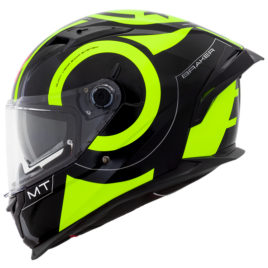 Capacete Mt Helmets Braker SV Inox A3 Preto Amarelo Flourescente Brilho