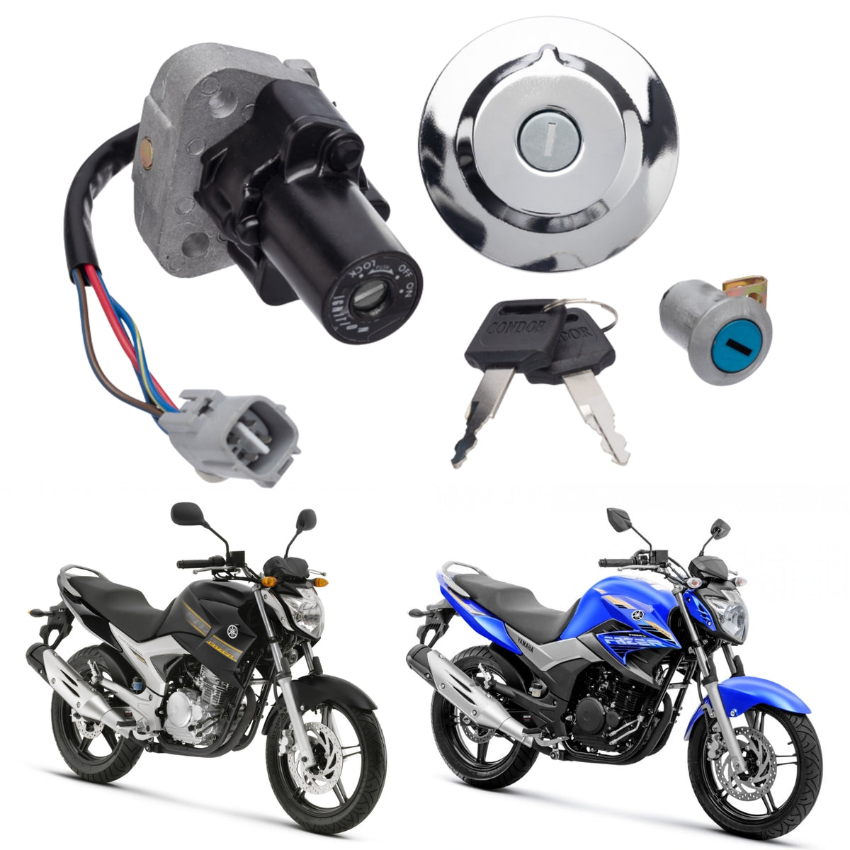 KIT CONJUNTO TRAVAS CHAVE IGNIÇÃO FAZER 250 2011-2015