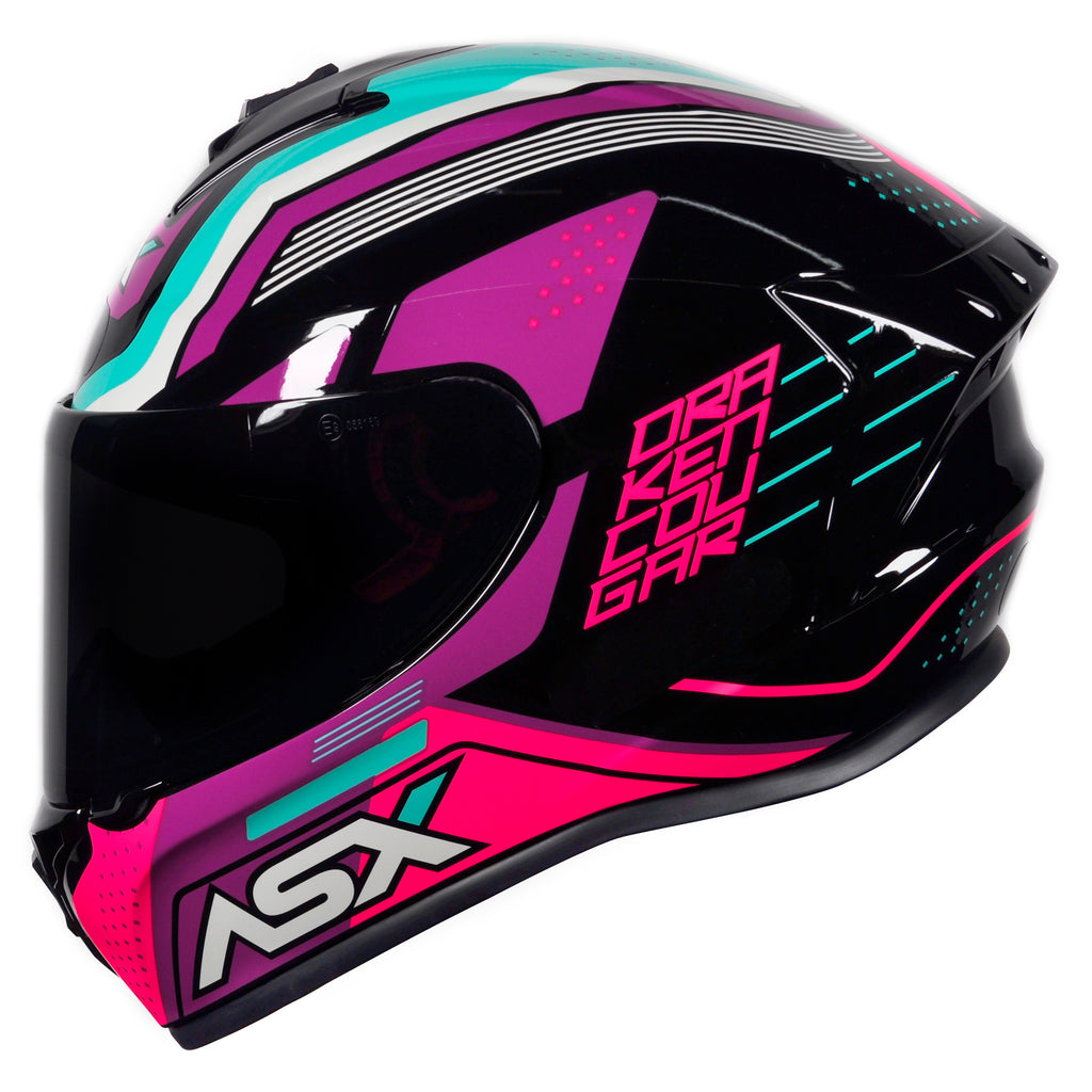 Capacete ASX draken Cougar Brilho Preto/Rosa/Tiffany