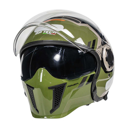 CAPACETE MOTO GP TECH ZOOM REVOLT ARMY C/ OCULOS VERDE
