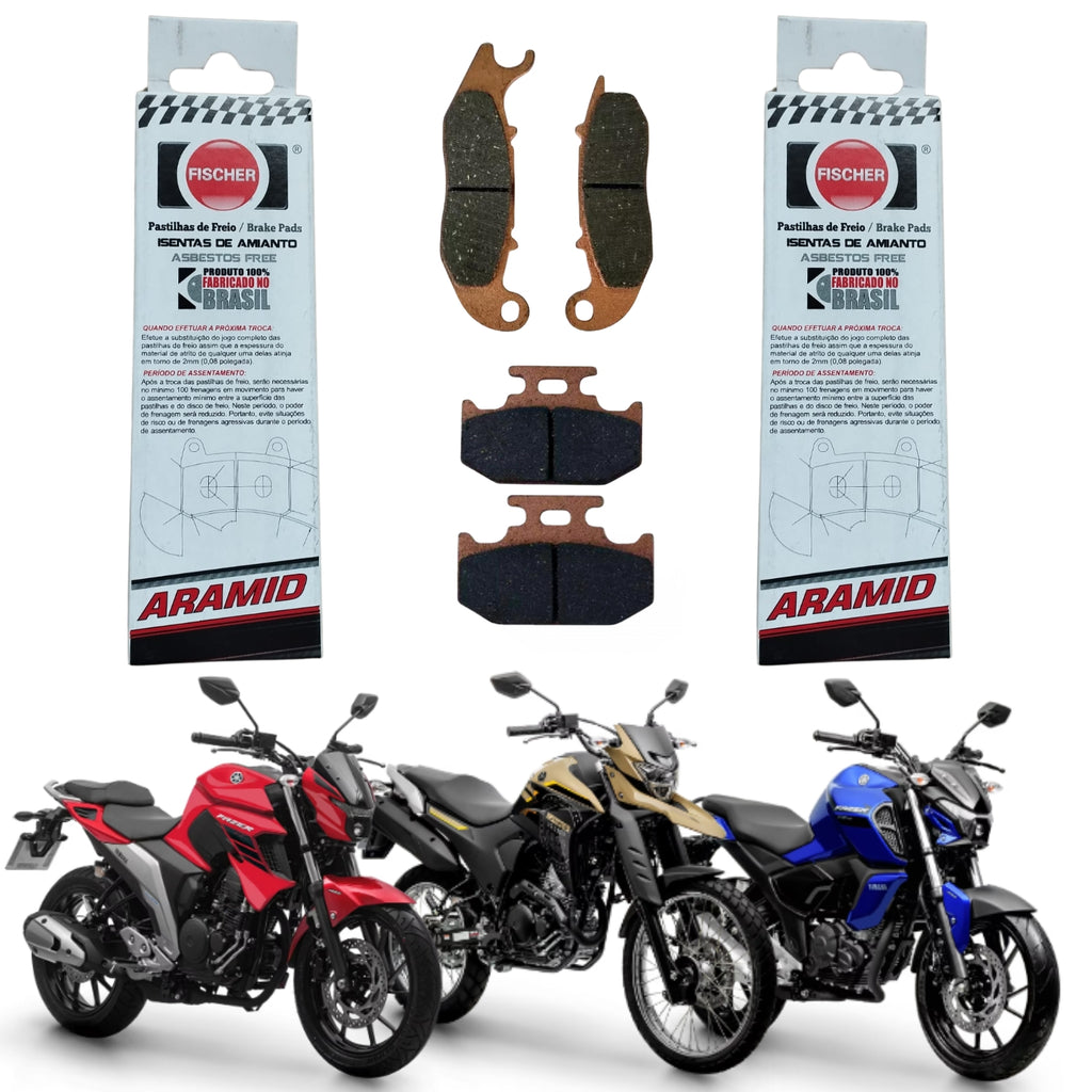 KIT PAR PASTILHA DE FREIO FISCHER TRASEIRA DIANTEIRA YS FAZER 250 FZ25 2016-2025
