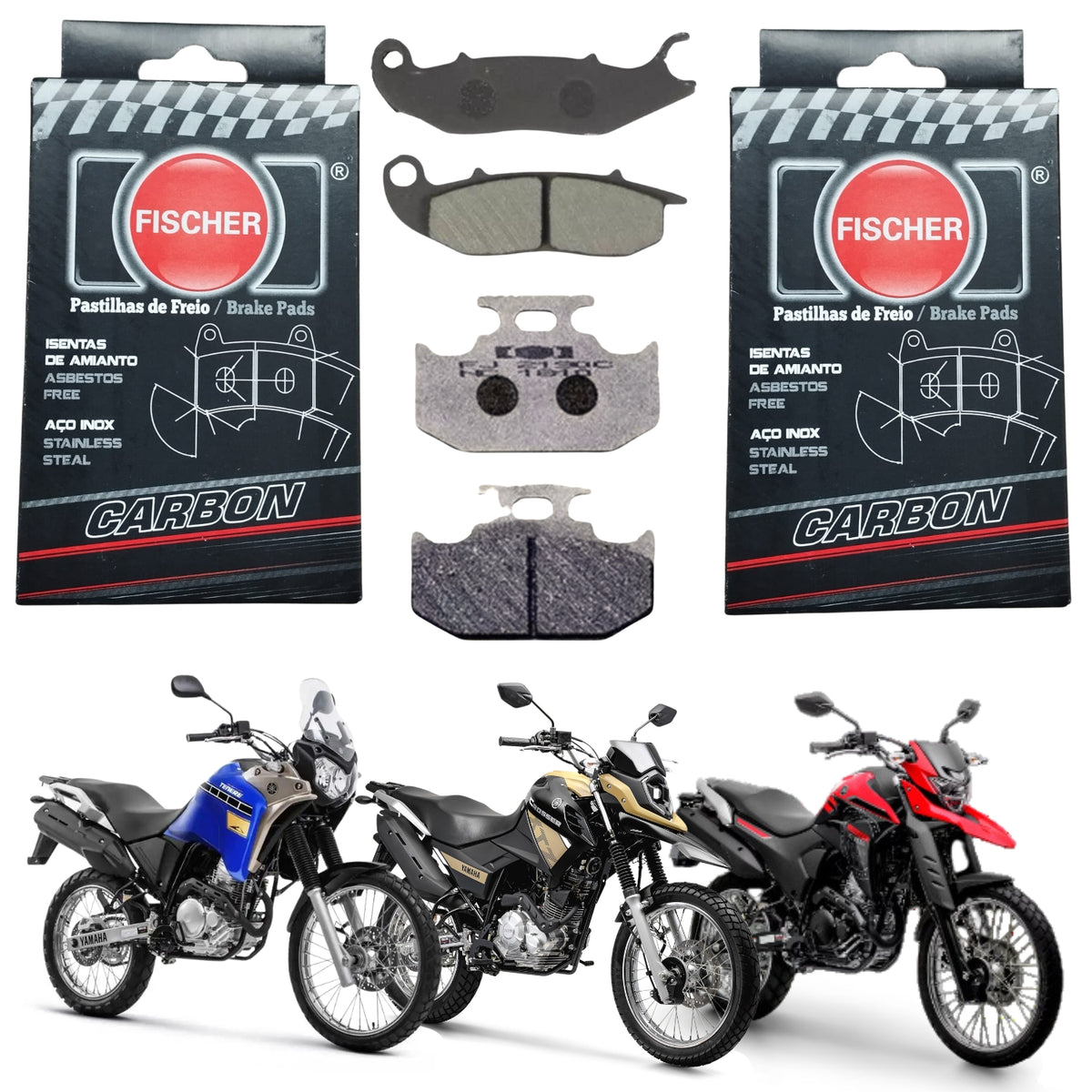 KIT PAR PASTILHA DE FREIO FISCHER CARBON TRASEIRA DIANTEIRA CROSSER 150 / LANDER 250 / TENERÉ 250 2015-2024