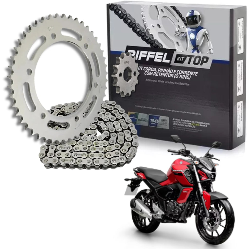 KIT RELAÇÃO RIFFEL COM RETENTOR YAMAHA FZ15 2022 2023 2024 2025