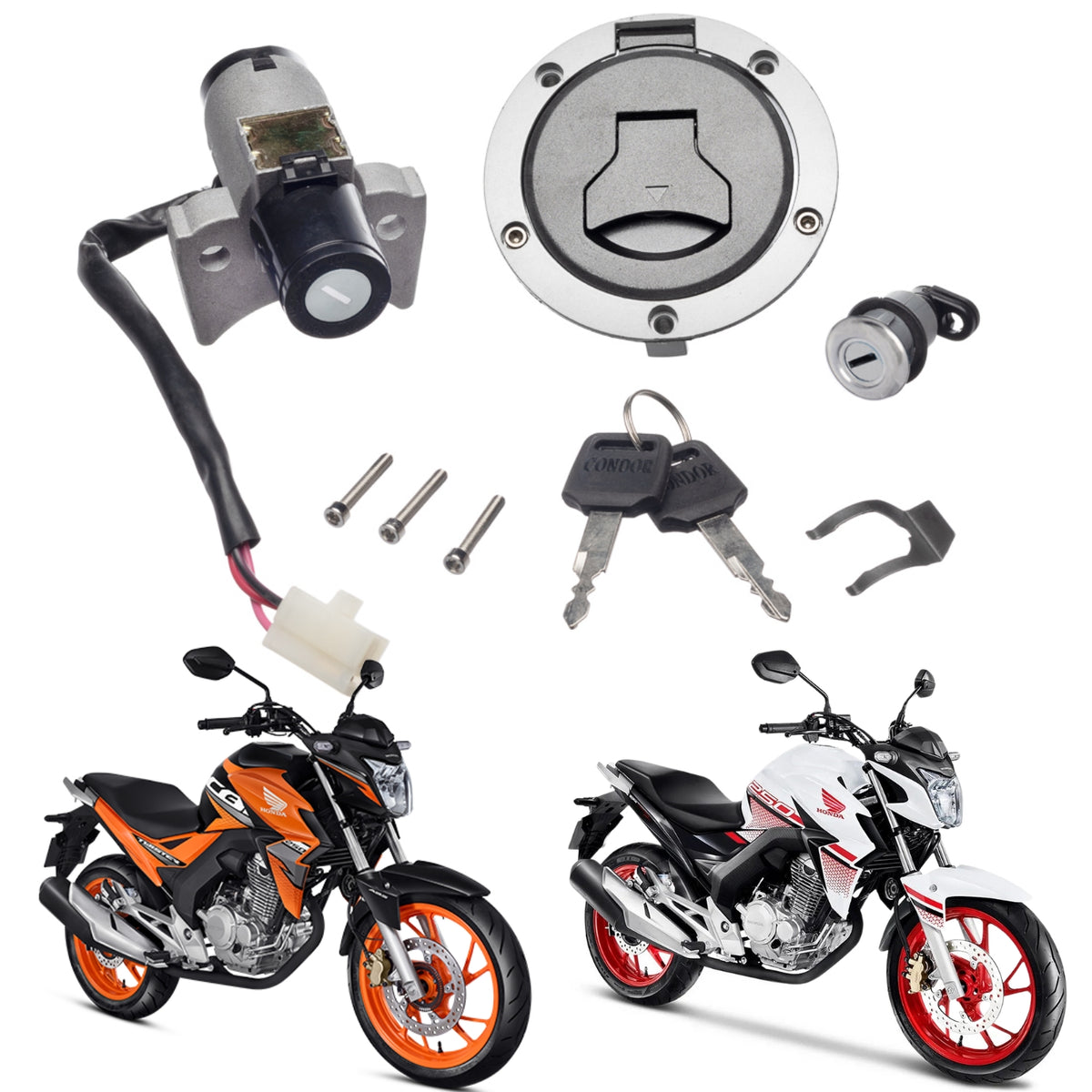 KIT CONJUNTO TRAVAS CHAVE IGNIÇÃO CB 250F 2019-2022