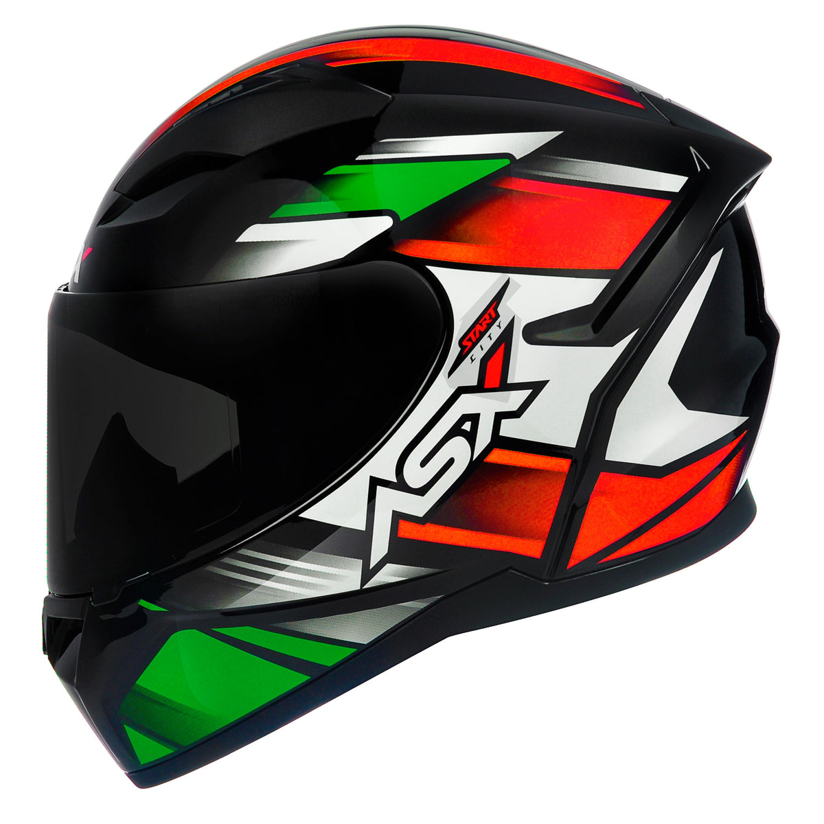 Capacete ASX City  Start Brilho Preto/Vermelho/Verde