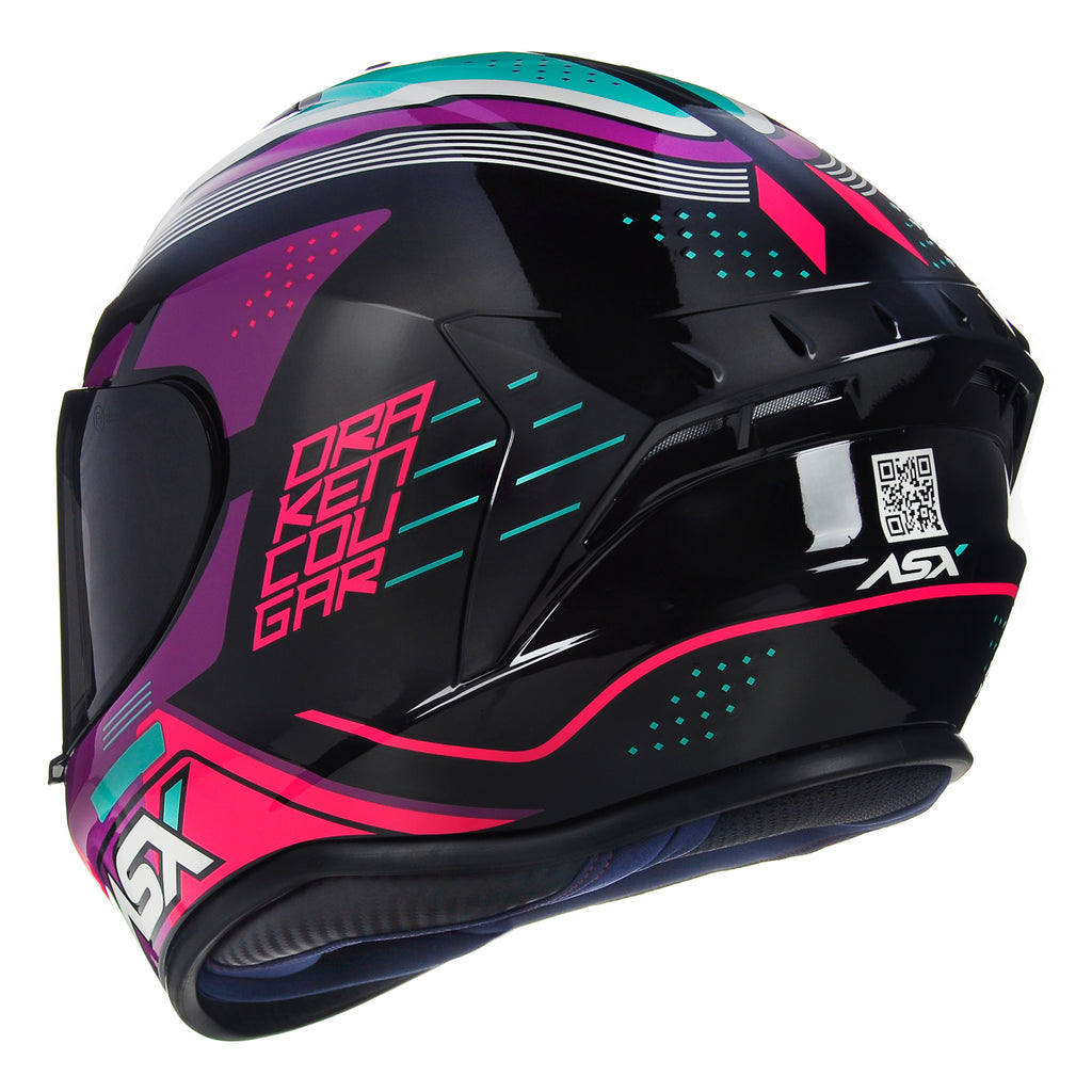 Capacete ASX draken Cougar Brilho Preto/Rosa/Tiffany