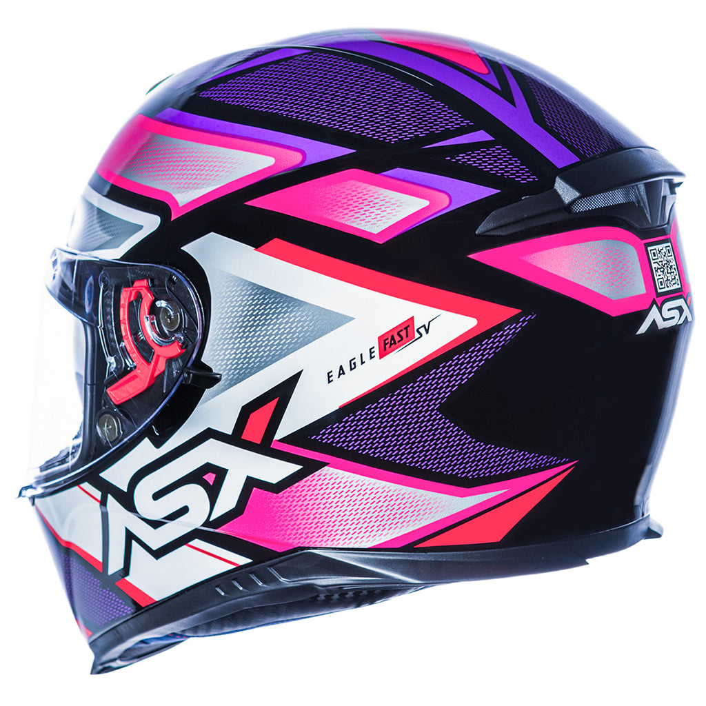 Capacete ASX Eagle SV Fast Brilho Preto Lilás Rosa