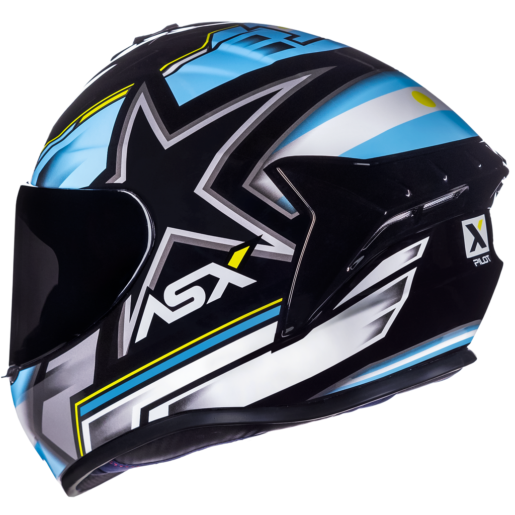 Capacete ASX draken Pilot Brilho Preto/Azul/Amarelo